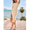 CUPSHE Womens Summer Dresses Waffle Knit Double Layer Mandala Sleeveless Split Hem Beach Midi Dress(Beige)