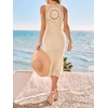 CUPSHE Womens Summer Dresses Waffle Knit Double Layer Mandala Sleeveless Split Hem Beach Midi Dress(Beige)