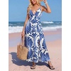 CUPSHE Womens Summer Maxi Dress 2026 Sleeveless Long Sundresses Spaghetti Strap Flowy Boho Beach Vacation Dress(Blue Floral)