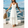 CUPSHE Women’s Summer Maxi Dresses Spaghetti Strap Lace Trim Tiered Flowy Boho Beach Vacation Sundress Wedding Guest Dress(White)