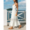 CUPSHE Women’s Summer Maxi Dresses Spaghetti Strap Lace Trim Tiered Flowy Boho Beach Vacation Sundress Wedding Guest Dress(White)