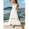 CUPSHE Women’s Summer Maxi Dresses Spaghetti Strap Lace Trim Tiered Flowy Boho Beach Vacation Sundress Wedding Guest Dress(White)
