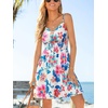 CUPSHE Women’s Tropical Floral Mini Sundress Spaghetti Strap V Neck Flowy Smocked Dress Boho Summer Beach Dress(Blue Pink)