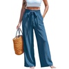 CUPSHE Palazzo Pants for Women with Pockets Casual Smocked Waist Wide Leg Pants Summer Loose Beach Vacation Pant(Blue-2)