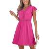 CUPSHE Summer Dress for Women Casual Spring V Neck Lace Appliques Cap Sleeves Hollow Out Beach Mini Dress(Hot Pink)