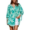 CUPSHE Women Mini Summer Dress Cover Up Oversize Floral Shirt 3/4 Sleeve Cuff Tie Button Down Beach Dresses Cover Up Top(Emerald Green Tropical)