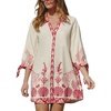 CUPSHE Women Mini Summer Dress Cover Up Oversize Floral Shirt 3/4 Sleeve Cuff Tie Button Down Beach Dresses Cover Up Top(White Rose)