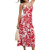 CUPSHE Women Summer Maxi Dress Floral Spaghetti Strap Deep V Neck Backless Smocked Casual Beach Vacation Boho Outfit(Red)