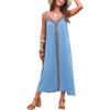 CUPSHE Women’s Boho Maxi Dress Summer Sleeveless V Neck Casual Printed Loose Long A Line Beach Vacation Flowy Sundress(Light Blue)