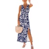 CUPSHE Women’s Boho Summer Dress V Neck Sleeveless Midi Sundress Floral Beach Vacation Dress Slit Casual Flowy Dress(Navy Printed)
