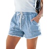CUPSHE Women’s Denim Shorts Smocked Waist Drawstring Rolled Hem Pocket Casual Summer Vacation(Light Blue)