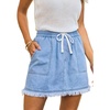 CUPSHE Women’s High Waist Denim Mini Skirts Drawstring Elastic Waist Frayed Hem Casual Summer Short Skirt(Blue)