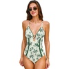 CUPSHE Women’s One Piece Swimsuit Plunging V Neck Shell Stitch Bathing Suit Self Tie Adjustable Cutouts Swimwear(Emerald Green/Leaf)