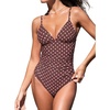 CUPSHE Women’s One Piece Swimsuit Tummy Control V Neck Bathing Suits(Brown/Pink Polka Dots)