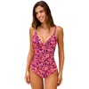 CUPSHE Women’s One Piece Swimsuit Tummy Control V Neck Bathing Suits(Raspberry Pink Floral)