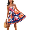 CUPSHE Women’s Smocked Floral Mini Sundress Square Neck Spaghetti Strap Flowy A Line Dress Summer Casual Beach Short Dress(Orange Floral)