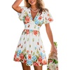 CUPSHE Women’s Summer Dresses 2026 Floral V Neck Short Sleeve A Line Sundress Casual Boho Beach Vacation Cute Flowy Dress(White Floral)