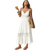 CUPSHE Women’s Summer Maxi Dresses Spaghetti Strap Lace Trim Tiered Flowy Boho Beach Vacation Sundress Wedding Guest Dress(White)