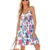 CUPSHE Women’s Tropical Floral Mini Sundress Spaghetti Strap V Neck Flowy Smocked Dress Boho Summer Beach Dress(Blue Pink)
