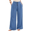 CUPSHE Women’s Wide Leg Pants, Summer Casual High Waist Button Palazzo Beach Pants with Pocket(Blue)
