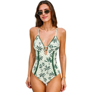 CUPSHE Women’s One Piece Swimsuit Plunging V Neck Shell Stitch Bathing Suit Self Tie Adjustable Cutouts Swimwear(Emerald Green/Leaf)
