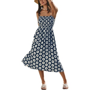 CUPSHE Women’s Summer Dresses Floral Sleeveless Square Neck Spaghetti Straps Cute Midi Dress(Navy)