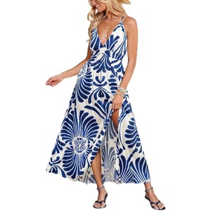CUPSHE Womens Summer Maxi Dress 2026 Sleeveless Long Sundresses Spaghetti Strap Flowy Boho Beach Vacation Dress(Blue Floral)