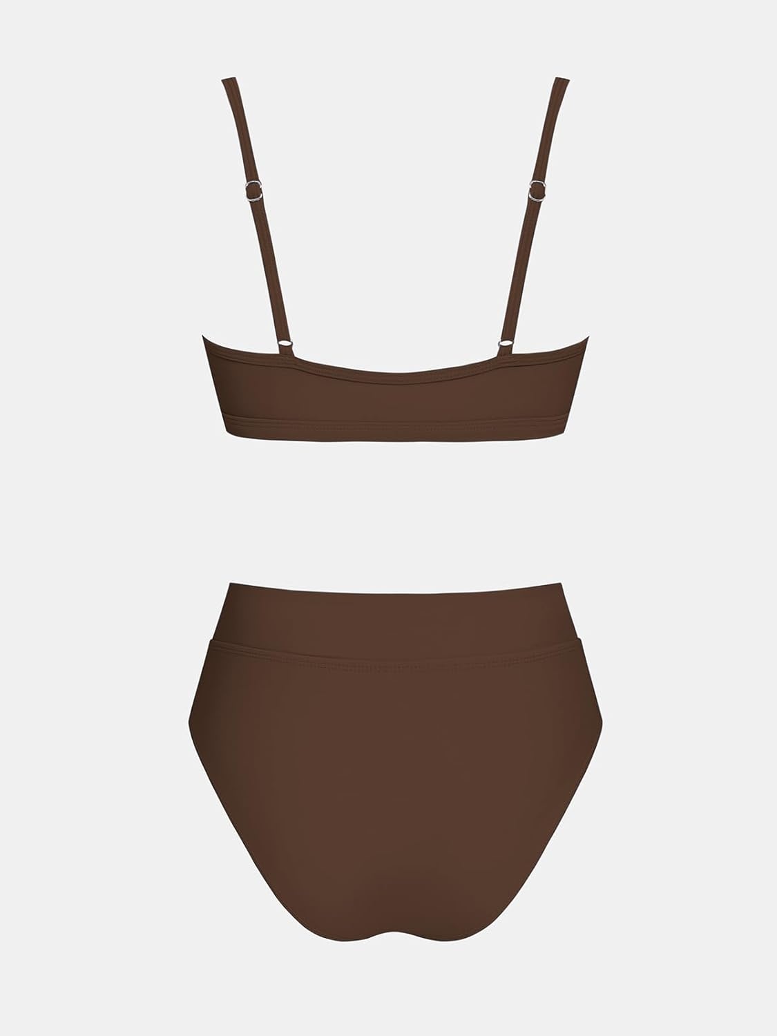 image:imageCUPSHE Bikini Set for Women Two Piece Swimsuits Cut Out High Waisted Scoop Neck V Cut BottomChocolate Brown