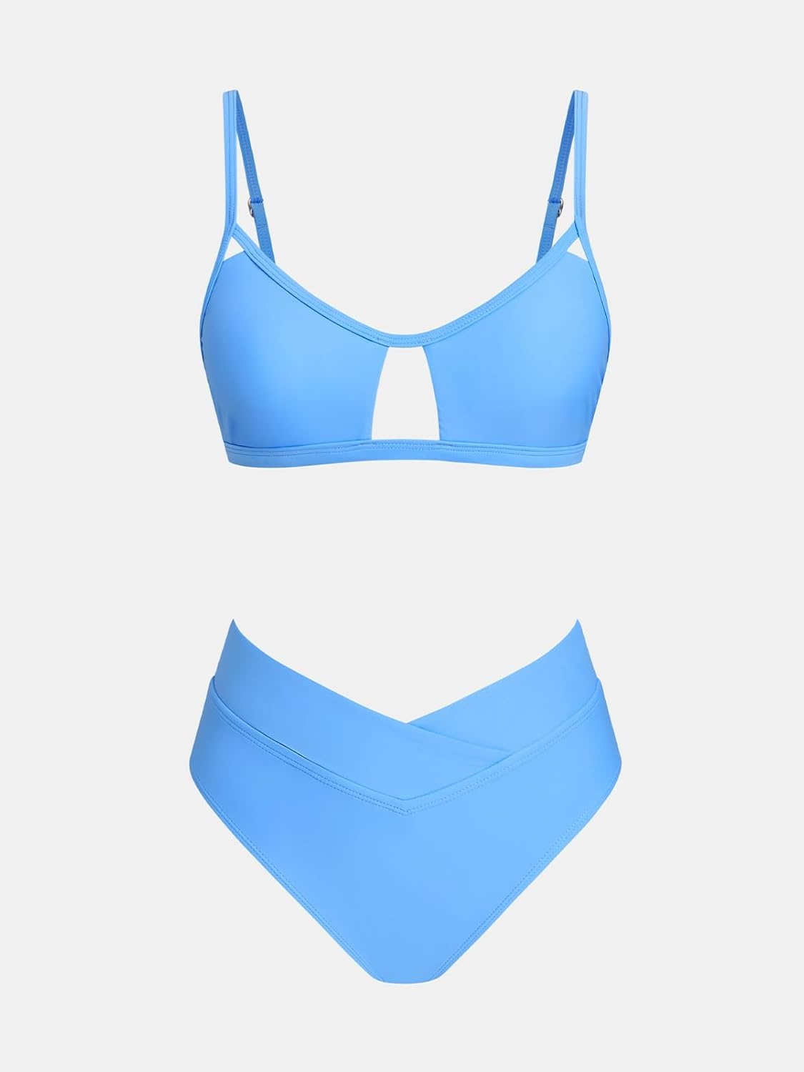 image:imageCUPSHE Bikini Set for Women Two Piece Swimsuits Cut Out High Waisted Scoop Neck V Cut BottomCornflower Blue