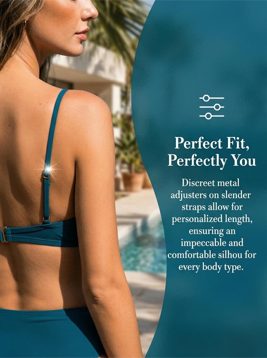 image:imageCUPSHE Two Piece Swimsuit for Women Bikini Set High Waisted V Neck O Ring Removable Straps Ruching Bathing SuitsTeal