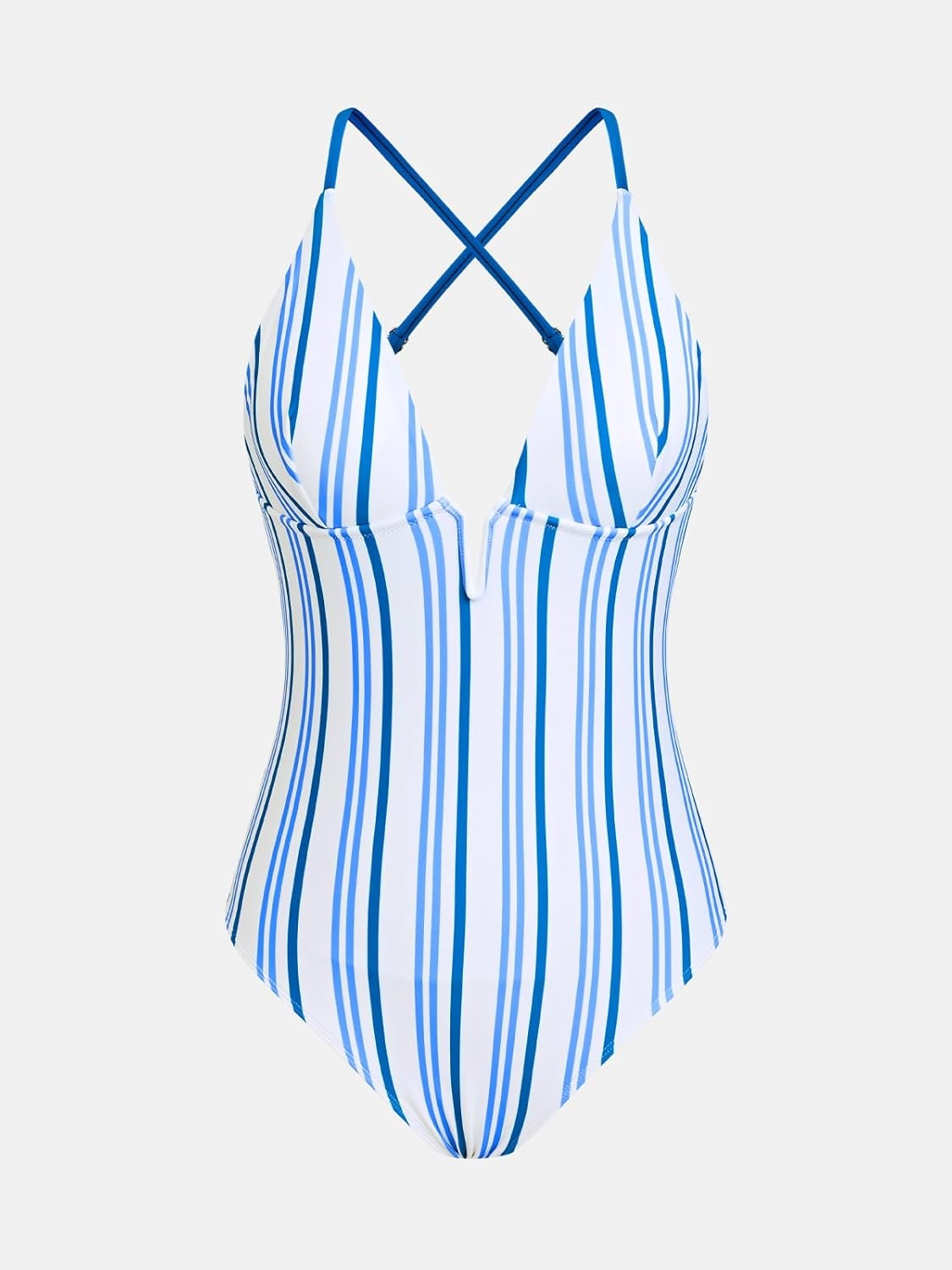 image:imageCUPSHE Women Swimsuit One Piece Bathing Suit Deep V Neck Crisscross Back Adjustable StrapBlue Striped