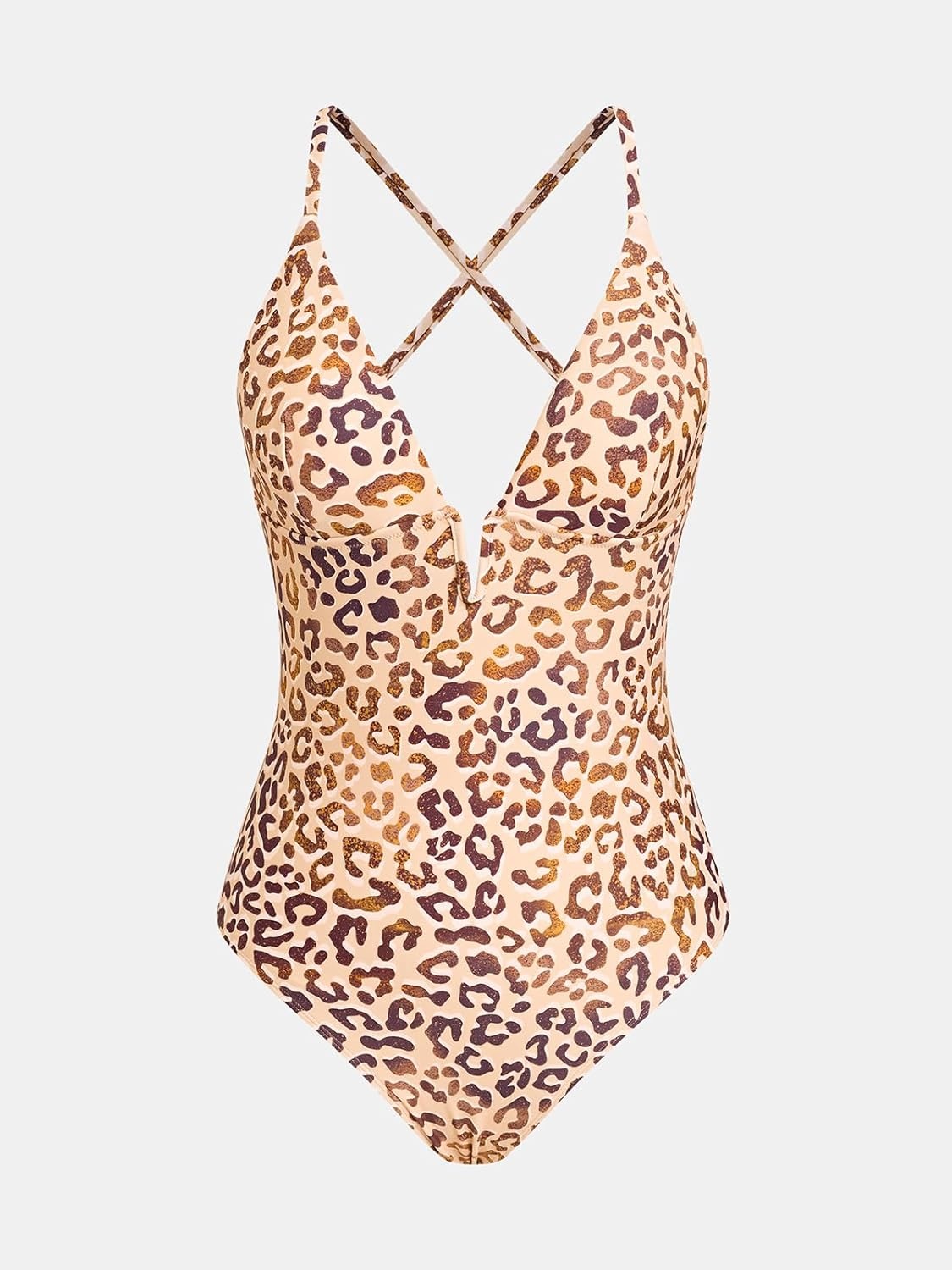 image:imageCUPSHE Women Swimsuit One Piece Bathing Suit Deep V Neck Crisscross Back Adjustable StrapBrown Leopard