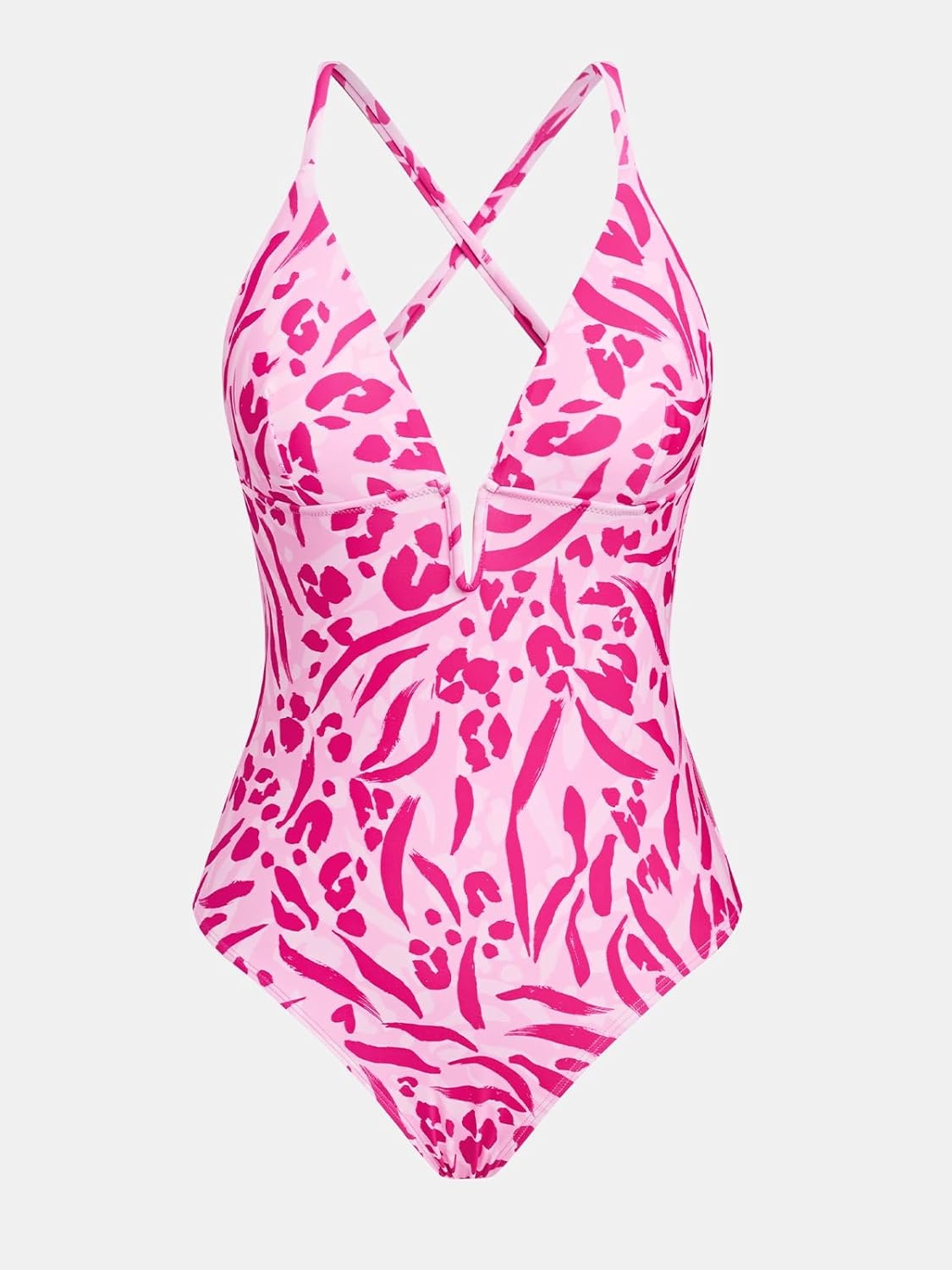 image:imageCUPSHE Women Swimsuit One Piece Bathing Suit Deep V Neck Crisscross Back Adjustable StrapPink Animal
