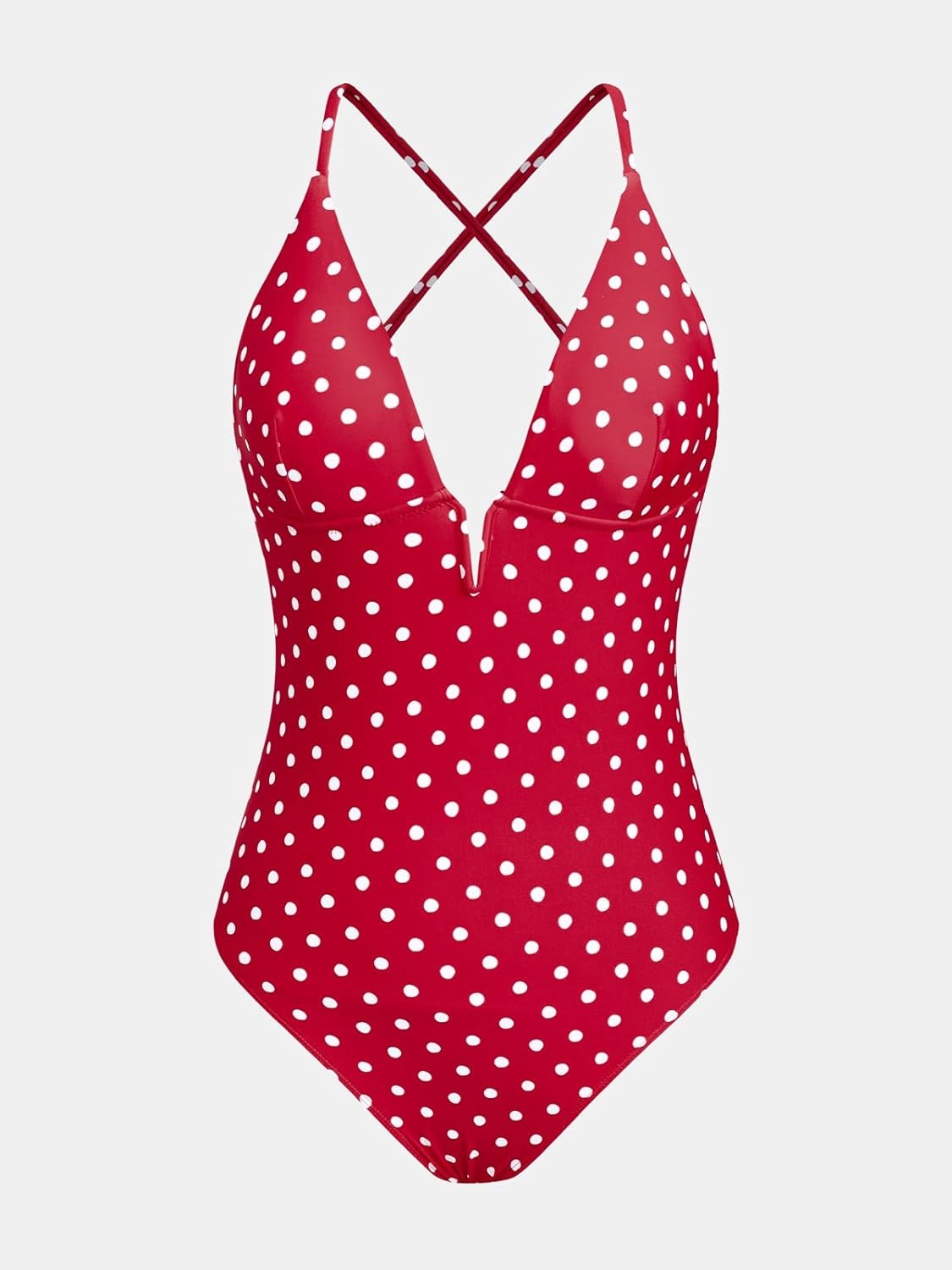 image:imageCUPSHE Women Swimsuit One Piece Bathing Suit Deep V Neck Crisscross Back Adjustable StrapRed Polka Dots
