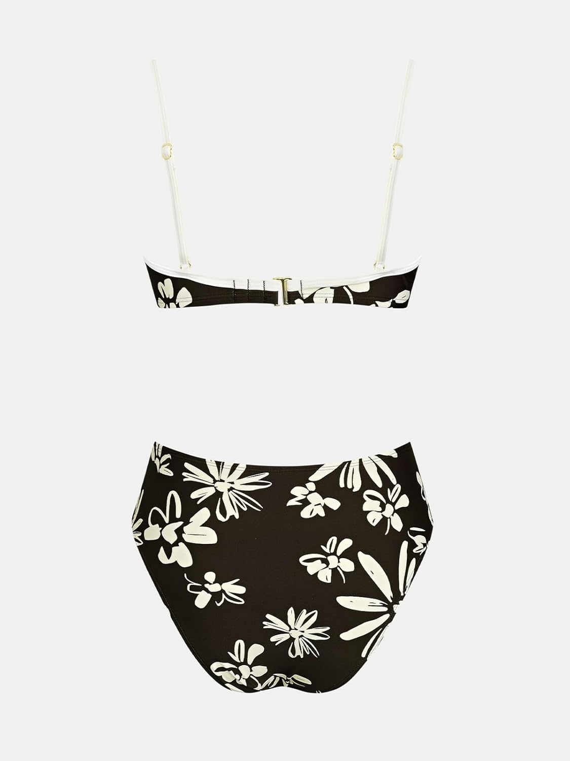 image:imageCUPSHE Womens Bikini Set High Waisted Tummy Control Two Piece Swimsuit Scoop Neck Color Block Bathing Suit RuchedChocolate BrownFloral