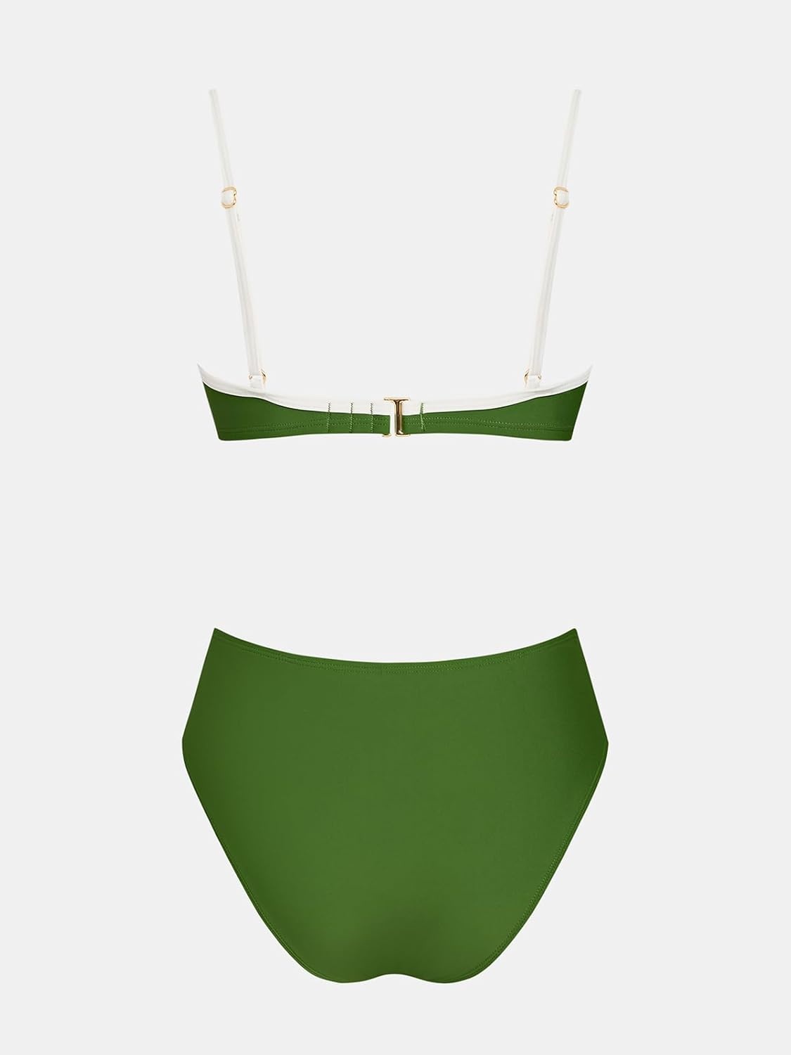image:imageCUPSHE Womens Bikini Set High Waisted Tummy Control Two Piece Swimsuit Scoop Neck Color Block Bathing Suit RuchedGrass Green