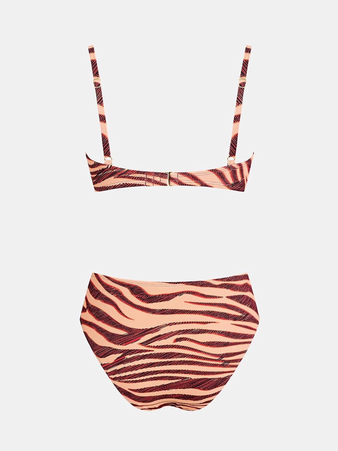 image:imageCUPSHE Womens Bikini Set High Waisted Two Piece Swimsuit Scoop Neck Cutout Bathing Suit Back Hook Color Block SwimwearOrangeRed Zebra