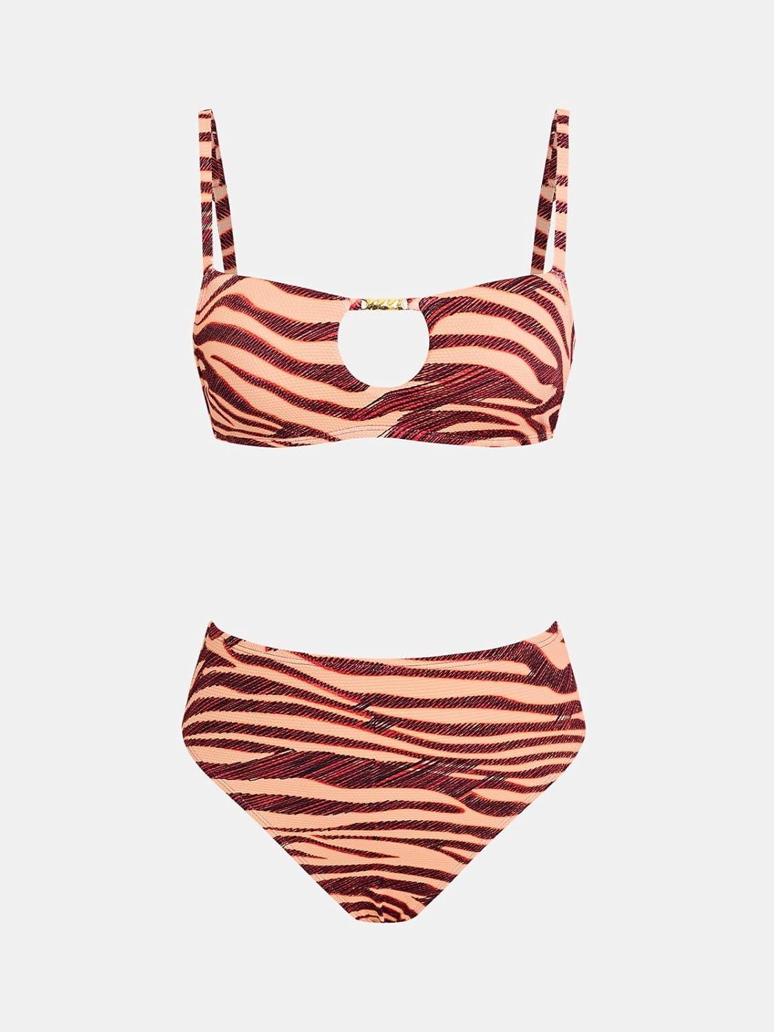 image:imageCUPSHE Womens Bikini Set High Waisted Two Piece Swimsuit Scoop Neck Cutout Bathing Suit Back Hook Color Block SwimwearOrangeRed Zebra