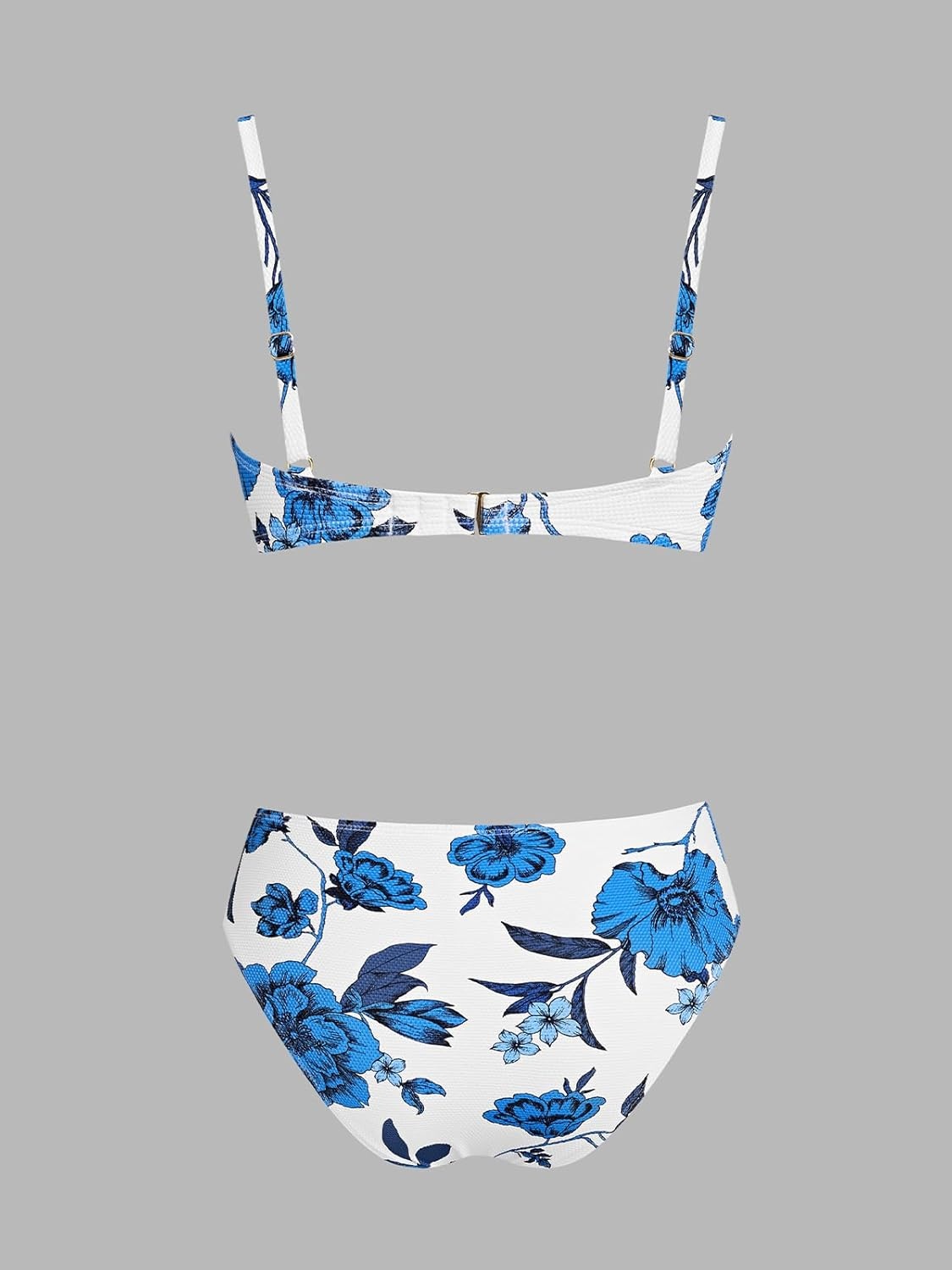 image:imageCUPSHE Womens Bikini Set High Waisted Two Piece Swimsuit Scoop Neck Cutout Bathing Suit Back Hook Color Block SwimwearWhiteBlue Floral