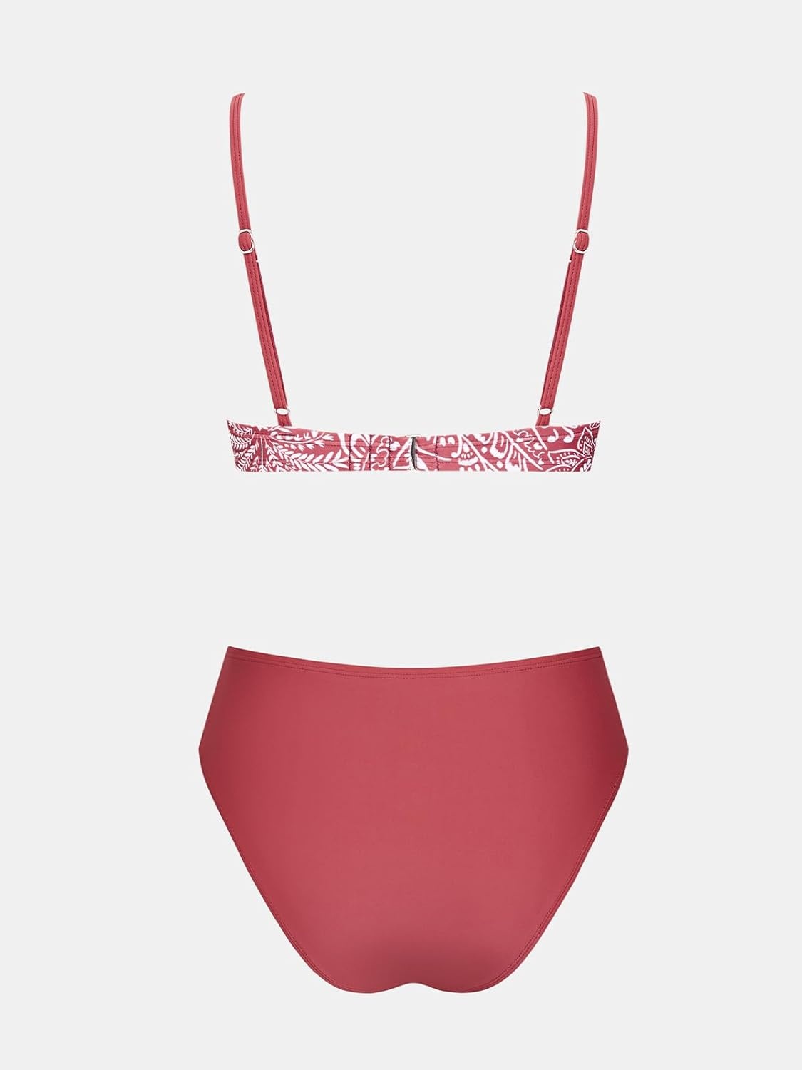 image:imageCUPSHE Womens Bikini Set High Waisted V Neck Two Piece Swimsuit Drawstring Back Hook Adjustable Straps Bathing SuitBrick RedPaisley