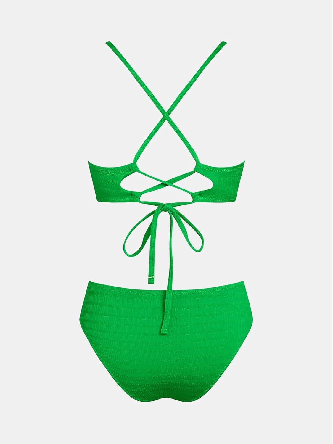 image:imageCUPSHE Womens Bikini Sets Two Piece Swimsuit High Waisted V Neck Textured Crisscross Back Tie Bathing SuitsJade Green
