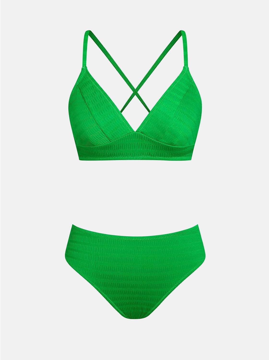 image:imageCUPSHE Womens Bikini Sets Two Piece Swimsuit High Waisted V Neck Textured Crisscross Back Tie Bathing SuitsJade Green