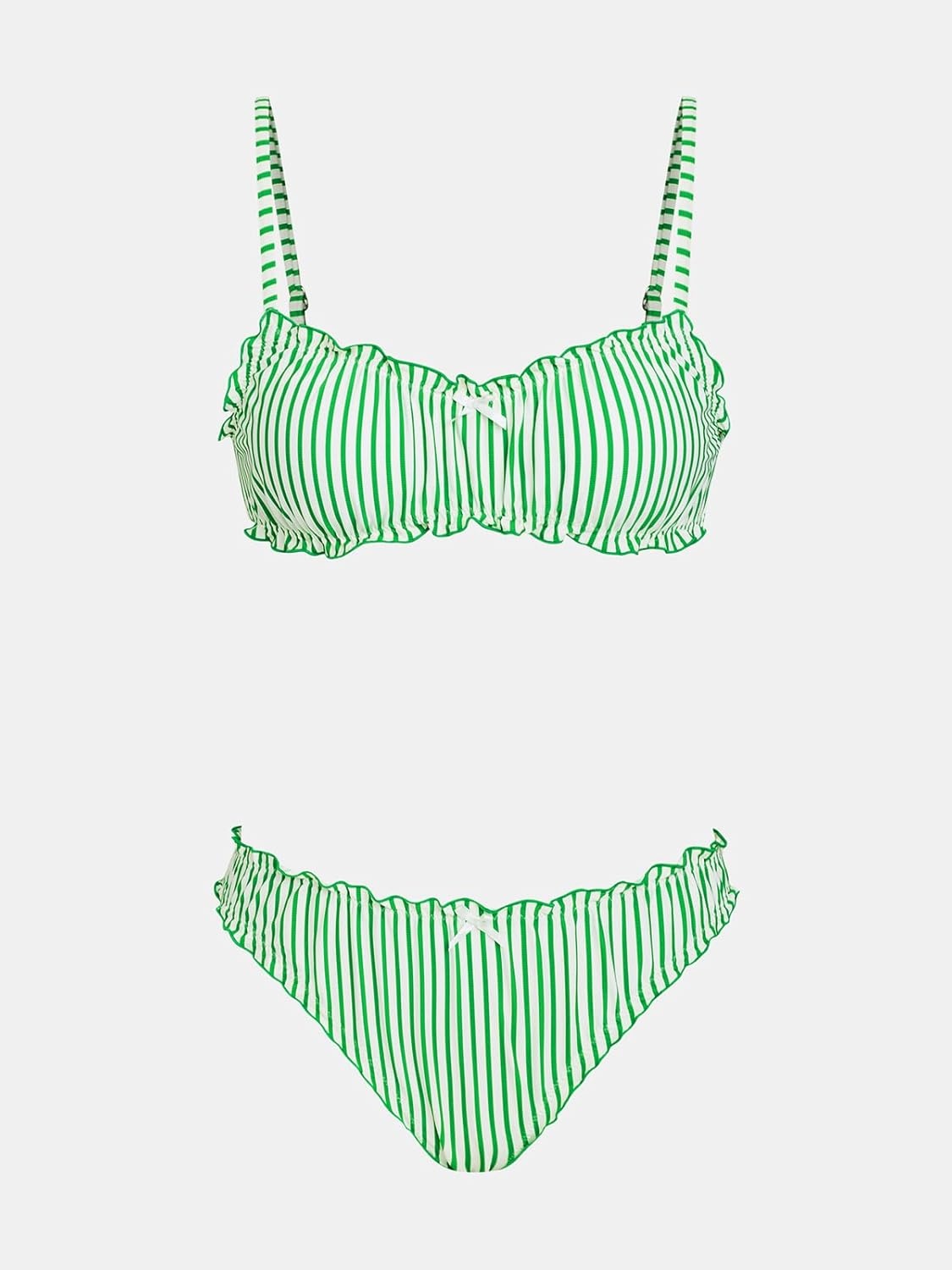 image:imageCUPSHE Womens Bikini Sets Two Piece Swimsuit Scoop Neck Ruffle Back Self Tie Adjustable Straps Low Rise Bathing SuitGreen Stripes