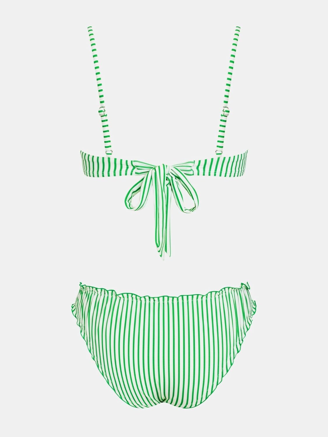 image:imageCUPSHE Womens Bikini Sets Two Piece Swimsuit Scoop Neck Ruffle Back Self Tie Adjustable Straps Low Rise Bathing SuitGreen Stripes