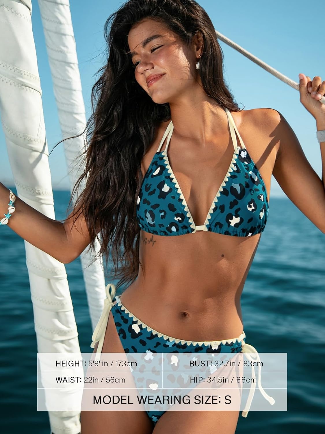 image:imageCUPSHE Womens Bikini Sets Two Piece Swimsuit Sexy Low Rise Bathing Suits Halter Strappy Tie StitchingTealLeopard