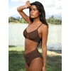 CUPSHE Bikini Set for Women Two Piece Swimsuits Cut Out High Waisted Scoop Neck V Cut Bottom(Chocolate Brown)