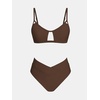 CUPSHE Bikini Set for Women Two Piece Swimsuits Cut Out High Waisted Scoop Neck V Cut Bottom(Chocolate Brown)