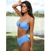 CUPSHE Bikini Set for Women Two Piece Swimsuits Cut Out High Waisted Scoop Neck V Cut Bottom(Cornflower Blue)