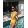 CUPSHE Two Piece Swimsuit for Women Bikini Set High Waisted V Neck O Ring Removable Straps Ruching Bathing Suits(Lemon Yellow)