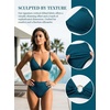 CUPSHE Two Piece Swimsuit for Women Bikini Set High Waisted V Neck O Ring Removable Straps Ruching Bathing Suits(Teal)